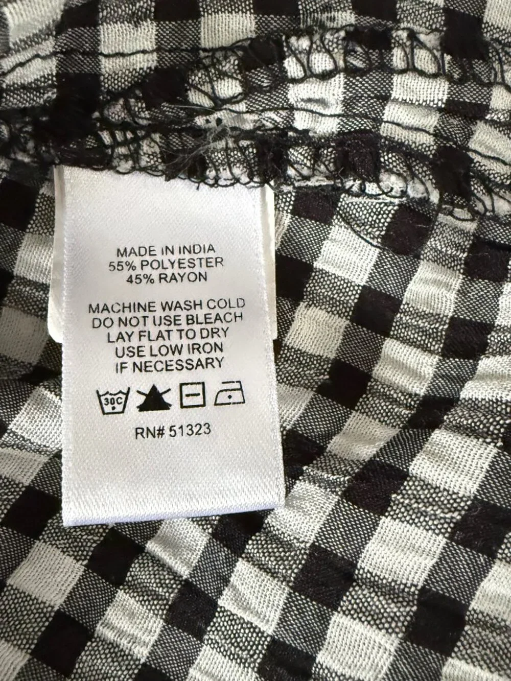 CeCe Tie Sleeve Gingham Top Sz 3X Black Check 3/4 Puff Sleeve Cottagecore Office - Picture 8 of 8
